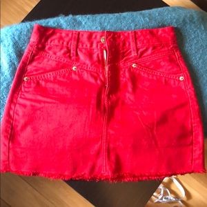 American Eagle red denim frayed skirt.